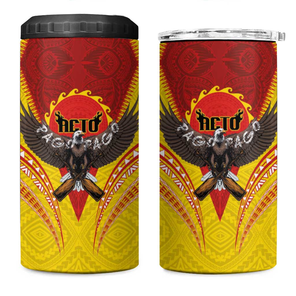 American Samoa Fautasi Race 4 in 1 Can Cooler Tumbler Pago Pago-Aeto Samoan Tattoo and Eagle