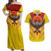American Samoa Fautasi Race Couples Matching Off Shoulder Maxi Dress and Hawaiian Shirt Pago Pago-Aeto Samoan Tattoo and Eagle