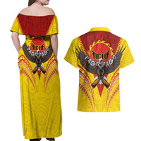American Samoa Fautasi Race Couples Matching Off Shoulder Maxi Dress and Hawaiian Shirt Pago Pago-Aeto Samoan Tattoo and Eagle