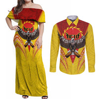 American Samoa Fautasi Race Couples Matching Off Shoulder Maxi Dress and Long Sleeve Button Shirt Pago Pago-Aeto Samoan Tattoo and Eagle