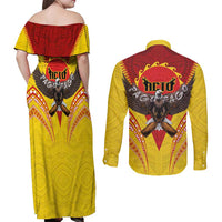 American Samoa Fautasi Race Couples Matching Off Shoulder Maxi Dress and Long Sleeve Button Shirt Pago Pago-Aeto Samoan Tattoo and Eagle