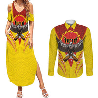 American Samoa Fautasi Race Couples Matching Summer Maxi Dress and Long Sleeve Button Shirt Pago Pago-Aeto Samoan Tattoo and Eagle