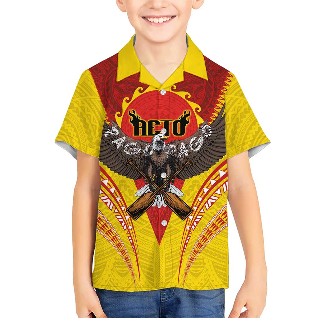American Samoa Fautasi Race Family Matching Long Sleeve Bodycon Dress and Hawaiian Shirt Pago Pago-Aeto Samoan Tattoo and Eagle LT03 Son's Shirt Yellow - Polynesian Pride