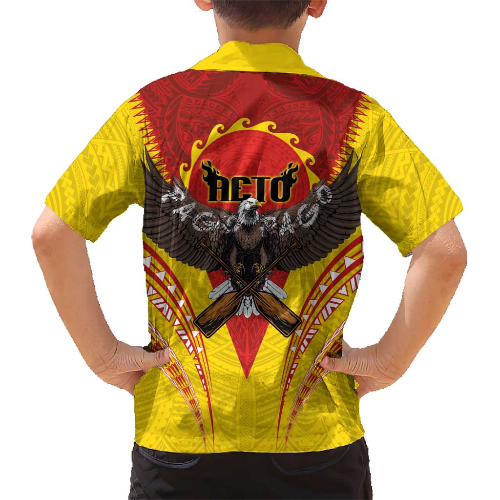 American Samoa Fautasi Race Family Matching Off The Shoulder Long Sleeve Dress and Hawaiian Shirt Pago Pago-Aeto Samoan Tattoo and Eagle LT03 - Polynesian Pride