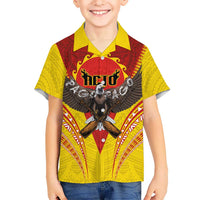American Samoa Fautasi Race Family Matching Summer Maxi Dress and Hawaiian Shirt Pago Pago-Aeto Samoan Tattoo and Eagle LT03 Son's Shirt Yellow - Polynesian Pride