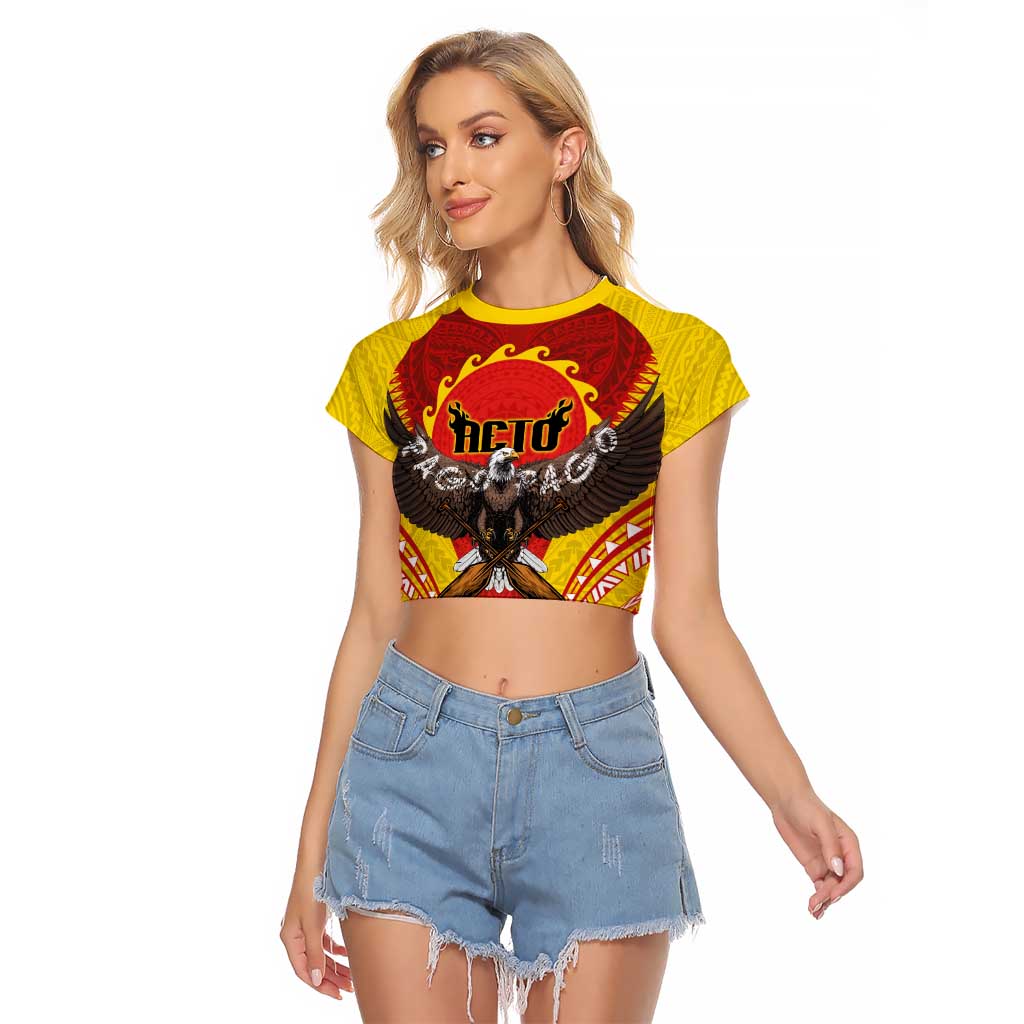 American Samoa Fautasi Race Raglan Cropped T Shirt Pago Pago-Aeto Samoan Tattoo and Eagle