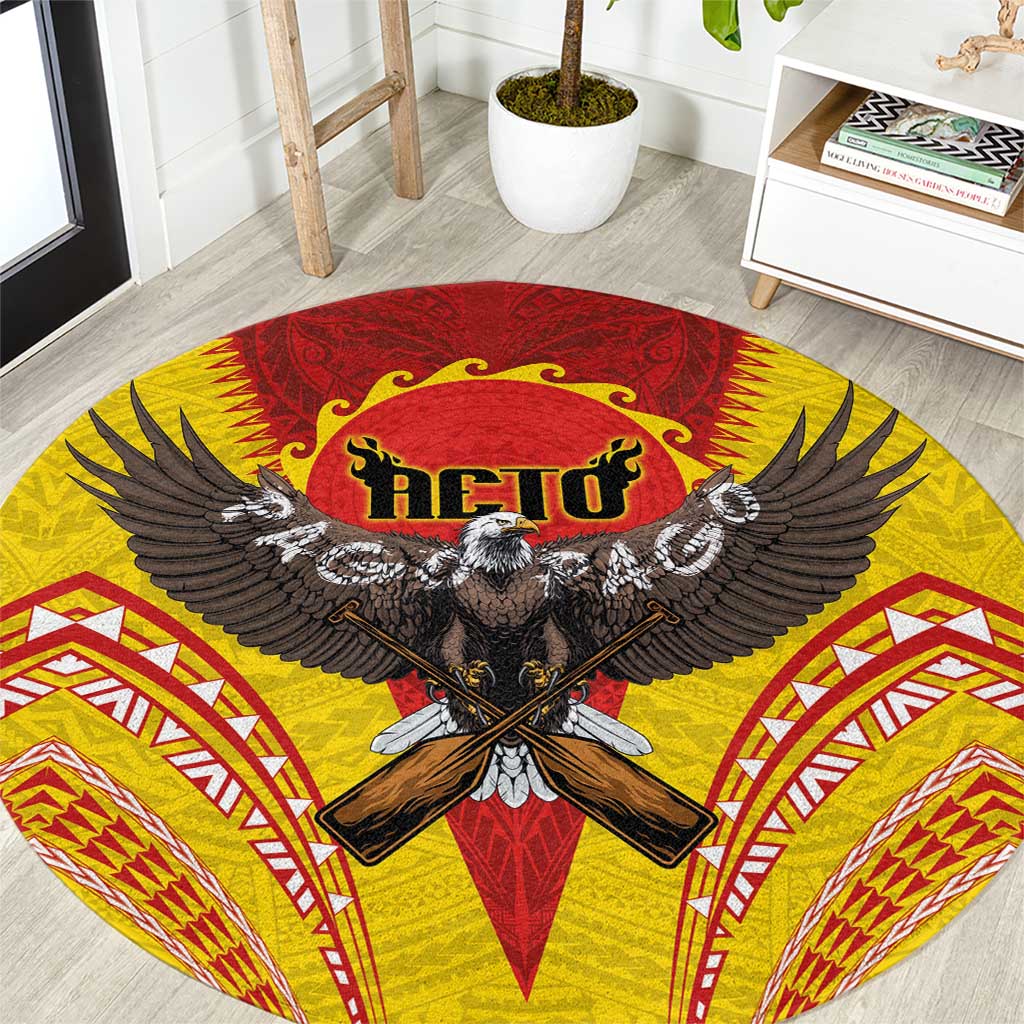 American Samoa Fautasi Race Round Carpet Pago Pago-Aeto Samoan Tattoo and Eagle LT03 Yellow - Polynesian Pride