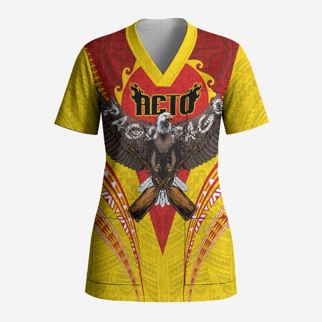 American Samoa Fautasi Race Scrub Top Pago Pago-Aeto Samoan Tattoo and Eagle