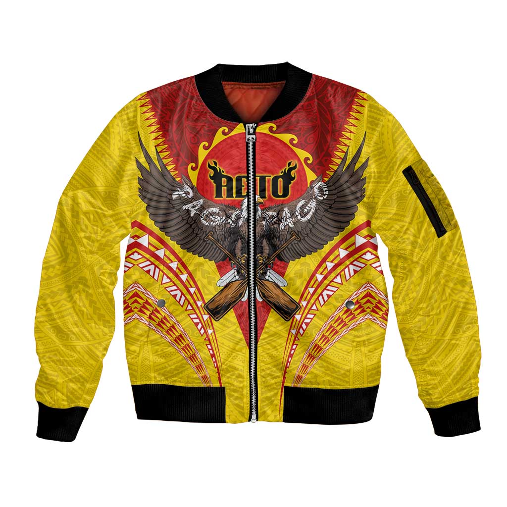 American Samoa Fautasi Race Sleeve Zip Bomber Jacket Pago Pago-Aeto Samoan Tattoo and Eagle