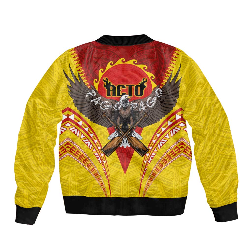 American Samoa Fautasi Race Sleeve Zip Bomber Jacket Pago Pago-Aeto Samoan Tattoo and Eagle