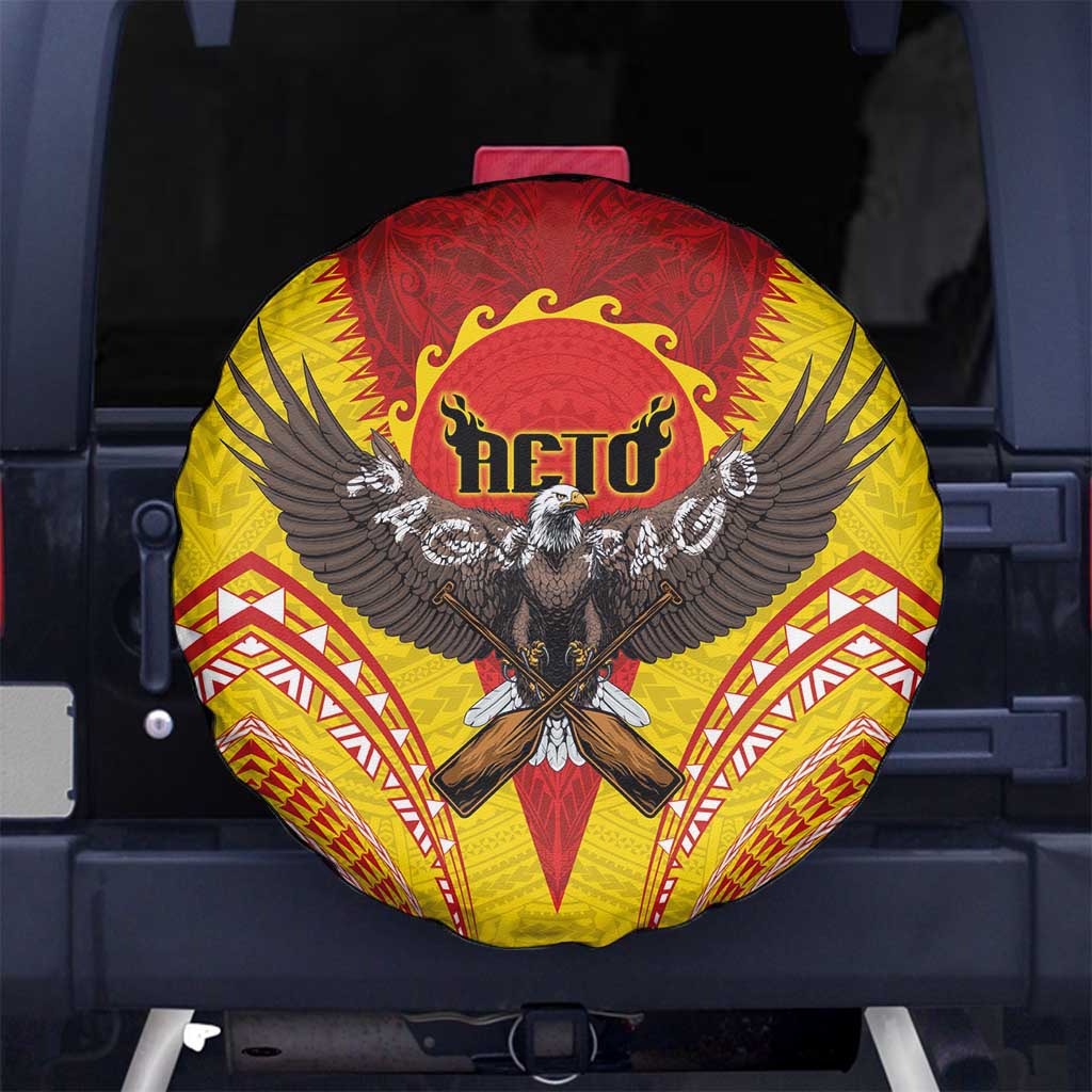 American Samoa Fautasi Race Spare Tire Cover Pago Pago-Aeto Samoan Tattoo and Eagle LT03 No hole Yellow - Polynesian Pride
