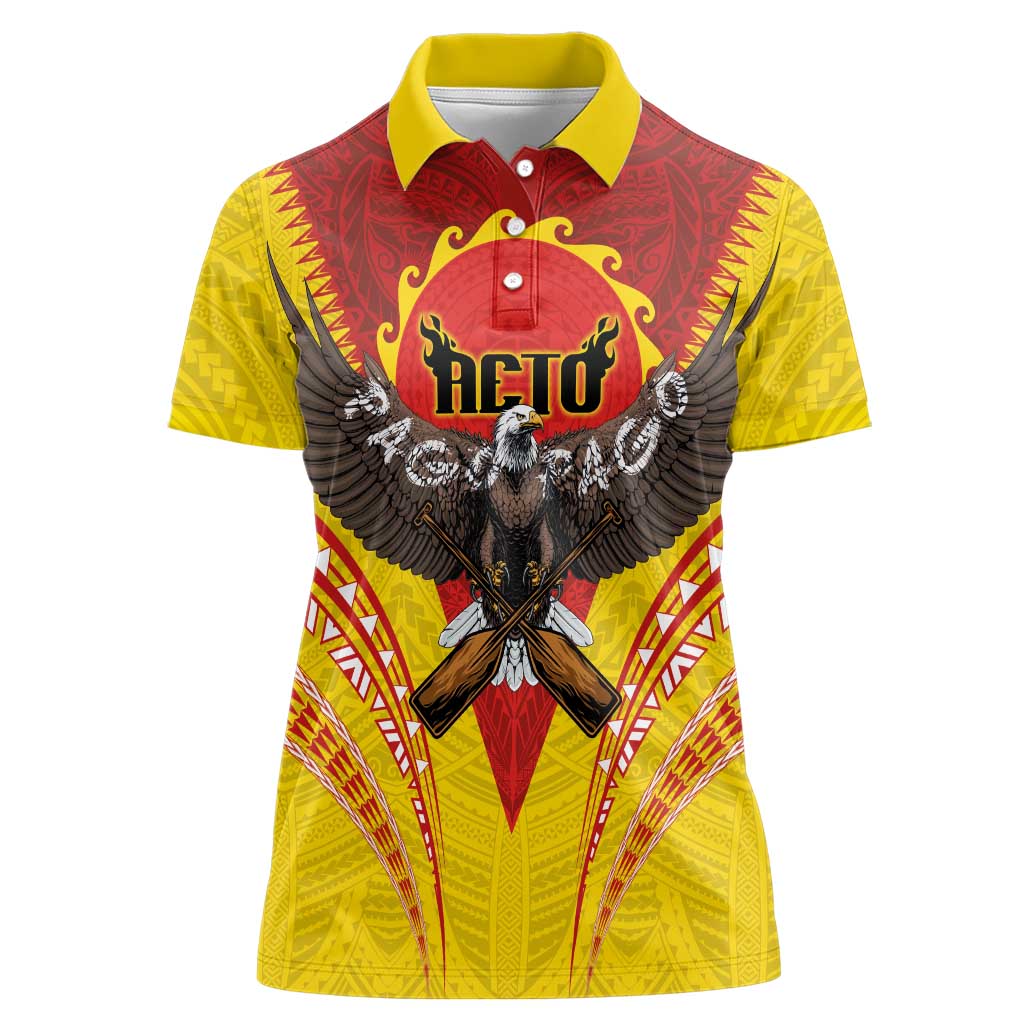 American Samoa Fautasi Race Women Polo Shirt Pago Pago-Aeto Samoan Tattoo and Eagle