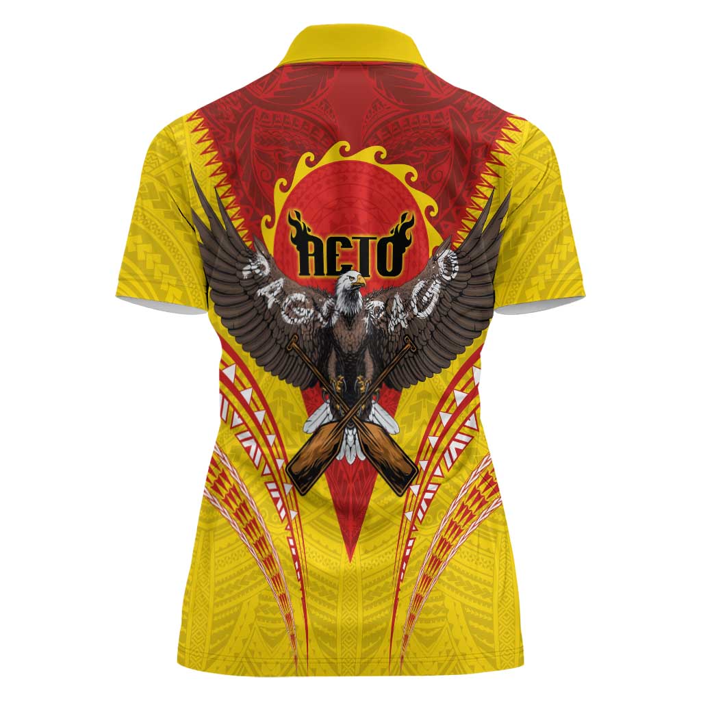 American Samoa Fautasi Race Women Polo Shirt Pago Pago-Aeto Samoan Tattoo and Eagle