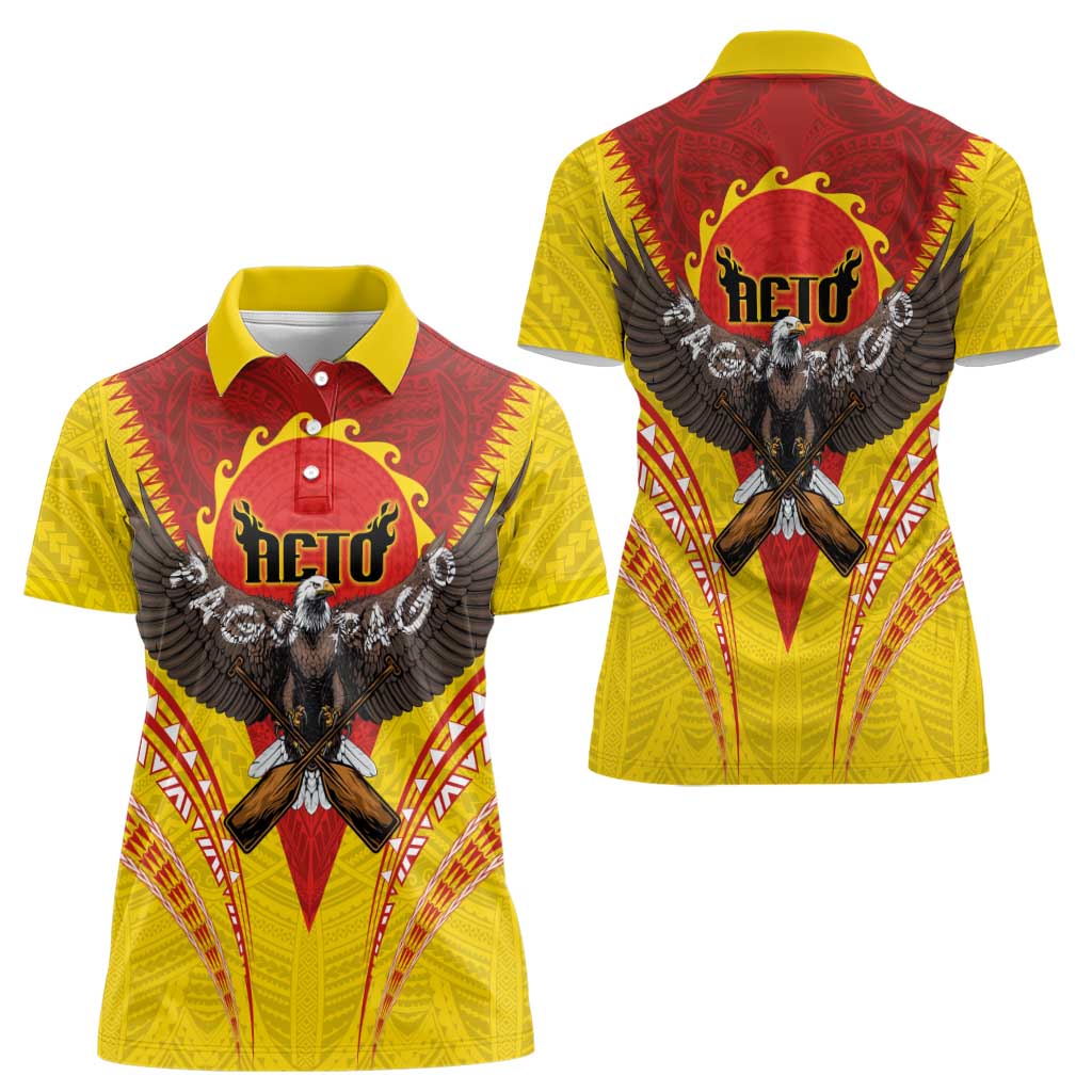 American Samoa Fautasi Race Women Polo Shirt Pago Pago-Aeto Samoan Tattoo and Eagle