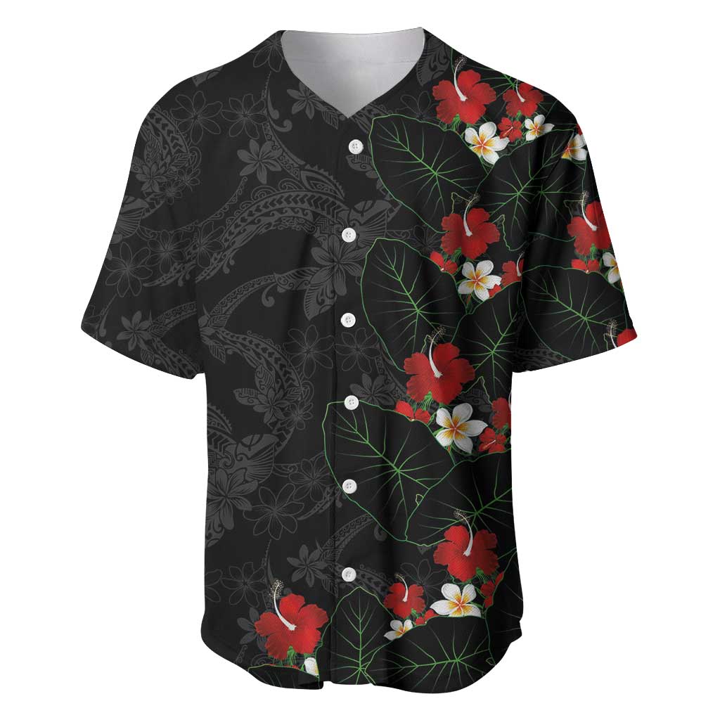 Hawaiian Taro Leaves-Hibiscus and Plumeria Baseball Jersey Floral Tribal Tattoo Motif