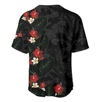 Hawaiian Taro Leaves-Hibiscus and Plumeria Baseball Jersey Floral Tribal Tattoo Motif