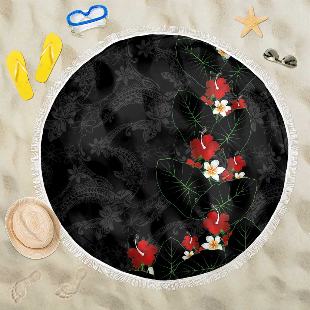 Hawaiian Taro Leaves-Hibiscus and Plumeria Beach Blanket Floral Tribal Tattoo Motif