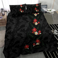Hawaiian Taro Leaves-Hibiscus and Plumeria Bedding Set Floral Tribal Tattoo Motif
