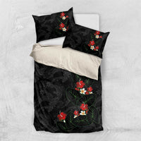 Hawaiian Taro Leaves-Hibiscus and Plumeria Bedding Set Floral Tribal Tattoo Motif