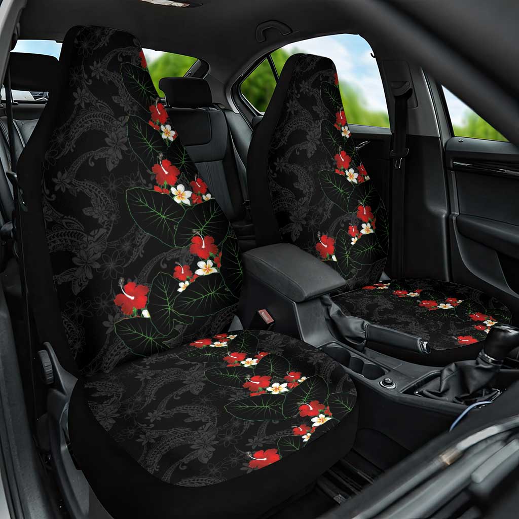 Hawaiian Taro Leaves-Hibiscus and Plumeria Car Seat Cover Floral Tribal Tattoo Motif