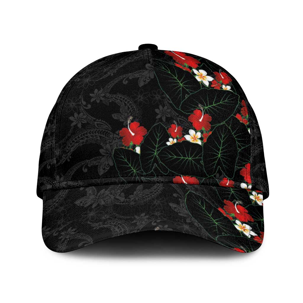 Hawaiian Taro Leaves-Hibiscus and Plumeria Classic Cap Floral Tribal Tattoo Motif