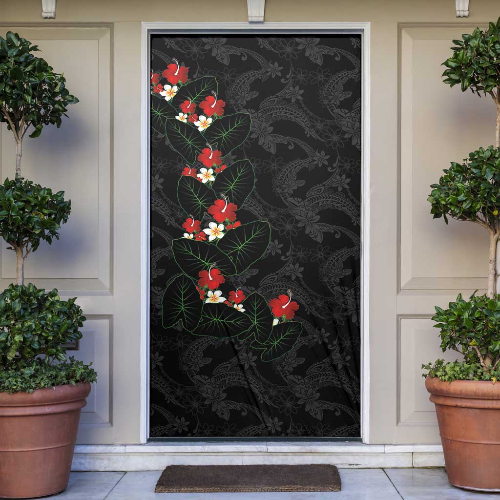 Hawaiian Taro Leaves-Hibiscus and Plumeria Door Cover Floral Tribal Tattoo Motif