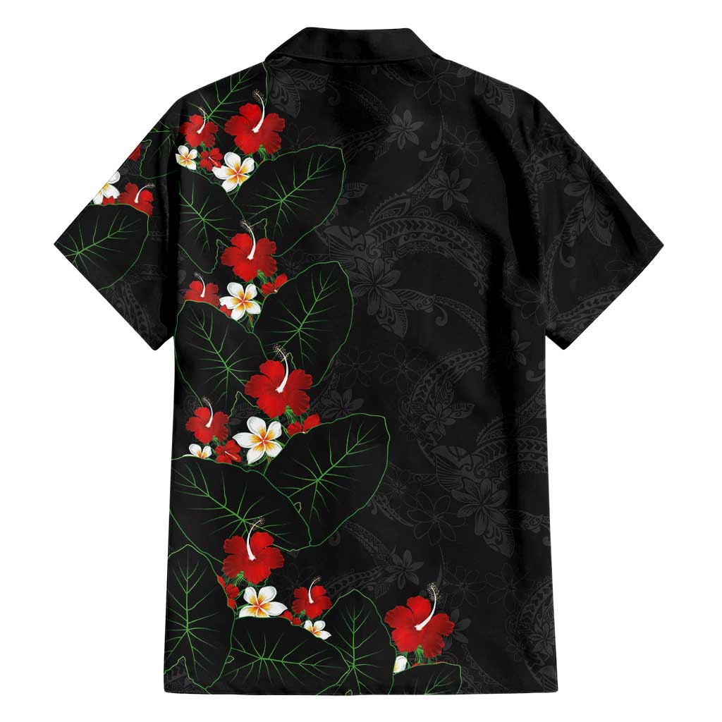 Hawaiian Taro Leaves-Hibiscus and Plumeria Family Matching Long Sleeve Bodycon Dress and Hawaiian Shirt Floral Tribal Tattoo Motif LT03 - Polynesian Pride