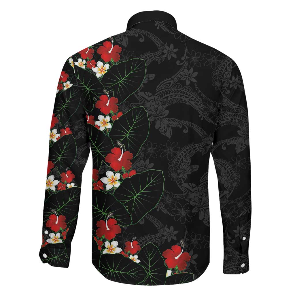 Hawaiian Taro Leaves-Hibiscus and Plumeria Family Matching Summer Maxi Dress and Hawaiian Shirt Floral Tribal Tattoo Motif LT03 - Polynesian Pride