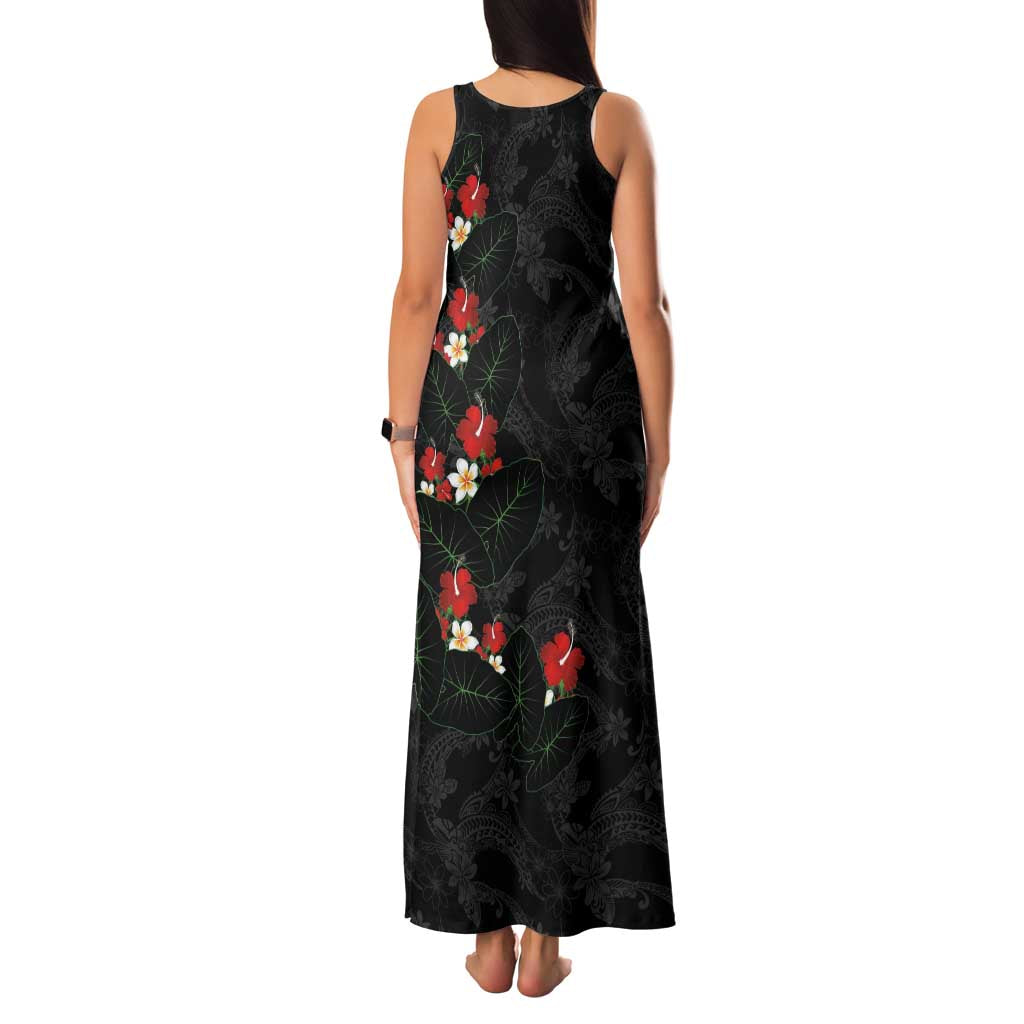 Hawaiian Taro Leaves-Hibiscus and Plumeria Family Matching Tank Maxi Dress and Hawaiian Shirt Floral Tribal Tattoo Motif LT03 - Polynesian Pride