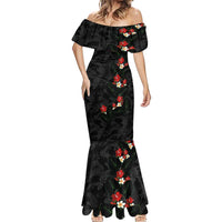 Hawaiian Taro Leaves-Hibiscus and Plumeria Mermaid Dress Floral Tribal Tattoo Motif
