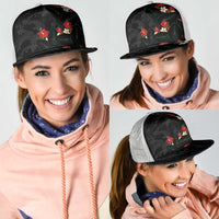 Hawaiian Taro Leaves-Hibiscus and Plumeria Mesh Trucker Cap Floral Tribal Tattoo Motif