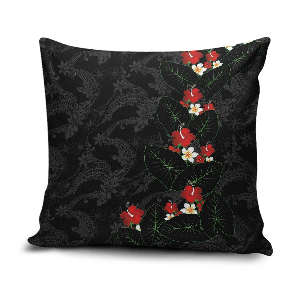 Hawaiian Taro Leaves-Hibiscus and Plumeria Pillow Cover Floral Tribal Tattoo Motif