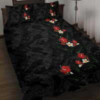Hawaiian Taro Leaves-Hibiscus and Plumeria Quilt Bed Set Floral Tribal Tattoo Motif