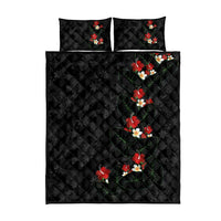 Hawaiian Taro Leaves-Hibiscus and Plumeria Quilt Bed Set Floral Tribal Tattoo Motif