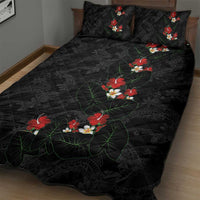 Hawaiian Taro Leaves-Hibiscus and Plumeria Quilt Bed Set Floral Tribal Tattoo Motif