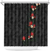 Hawaiian Taro Leaves-Hibiscus and Plumeria Shower Curtain Floral Tribal Tattoo Motif