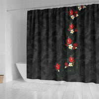 Hawaiian Taro Leaves-Hibiscus and Plumeria Shower Curtain Floral Tribal Tattoo Motif