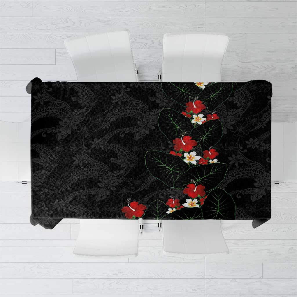 Hawaiian Taro Leaves-Hibiscus and Plumeria Tablecloth Floral Tribal Tattoo Motif