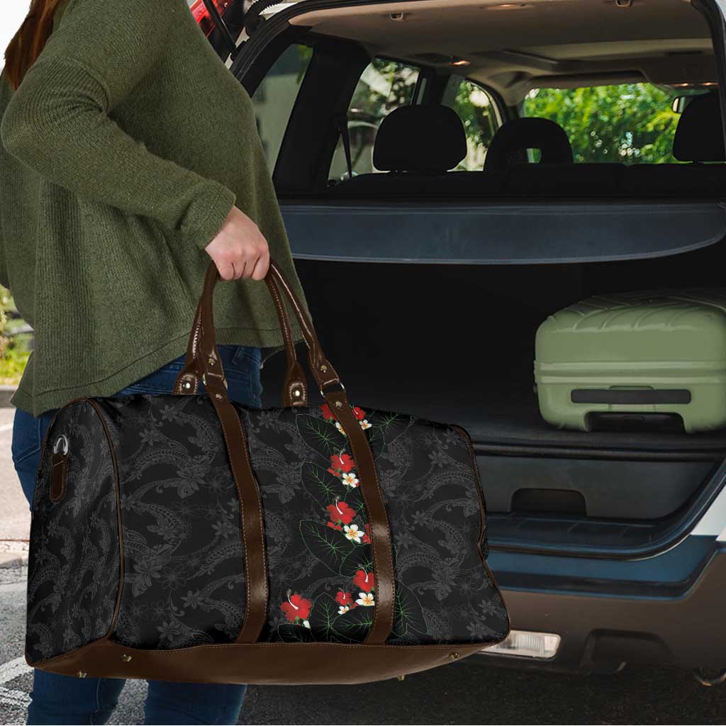 Hawaiian Taro Leaves-Hibiscus and Plumeria Travel Bag Floral Tribal Tattoo Motif