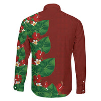 Hawaiian Taro Leaves-Hibiscus and Plumeria Family Matching Off Shoulder Short Dress and Hawaiian Shirt Polynesian Art-Kakau Tattoo Red