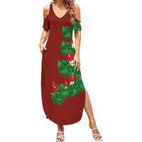 Hawaiian Taro Leaves-Hibiscus and Plumeria Family Matching Summer Maxi Dress and Hawaiian Shirt Polynesian Art-Kakau Tattoo Red