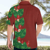 Hawaiian Taro Leaves-Hibiscus and Plumeria Hawaiian Shirt Polynesian Art-Kakau Tattoo Red