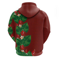 Hawaiian Taro Leaves-Hibiscus and Plumeria Hoodie Polynesian Art-Kakau Tattoo Red