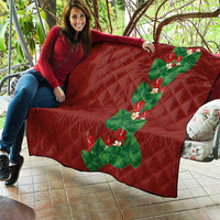 Hawaiian Taro Leaves-Hibiscus and Plumeria Quilt Polynesian Art-Kakau Tattoo Red