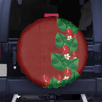 Hawaiian Taro Leaves-Hibiscus and Plumeria Spare Tire Cover Polynesian Art-Kakau Tattoo Red