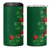 Hawaiian Taro Leaves-Hibiscus and Plumeria 4 in 1 Can Cooler Tumbler Polynesian Art-Kakau Tattoo Green
