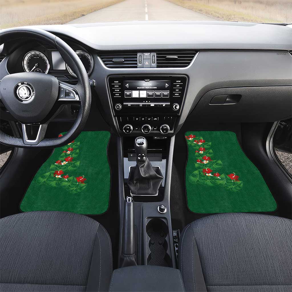 Hawaiian Taro Leaves-Hibiscus and Plumeria Car Mats Polynesian Art-Kakau Tattoo Green