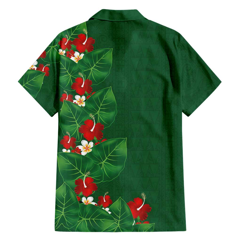 Hawaiian Taro Leaves-Hibiscus and Plumeria Family Matching Long Sleeve Bodycon Dress and Hawaiian Shirt Polynesian Art-Kakau Tattoo Green LT03 - Polynesian Pride