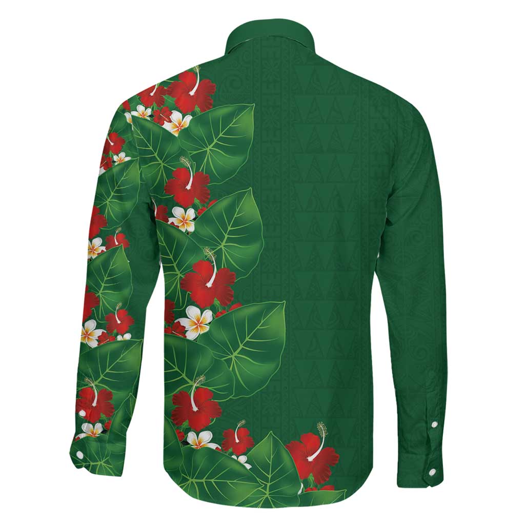 Hawaiian Taro Leaves-Hibiscus and Plumeria Family Matching Short Sleeve Bodycon Dress and Hawaiian Shirt Polynesian Art-Kakau Tattoo Green LT03 - Polynesian Pride