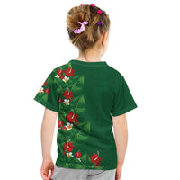 Hawaiian Taro Leaves-Hibiscus and Plumeria Kid T Shirt Polynesian Art-Kakau Tattoo Green